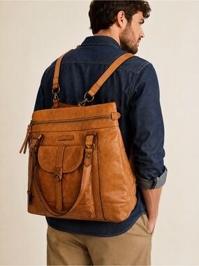 Frye Josie Convertable Backpack Tote in Cognac Leather